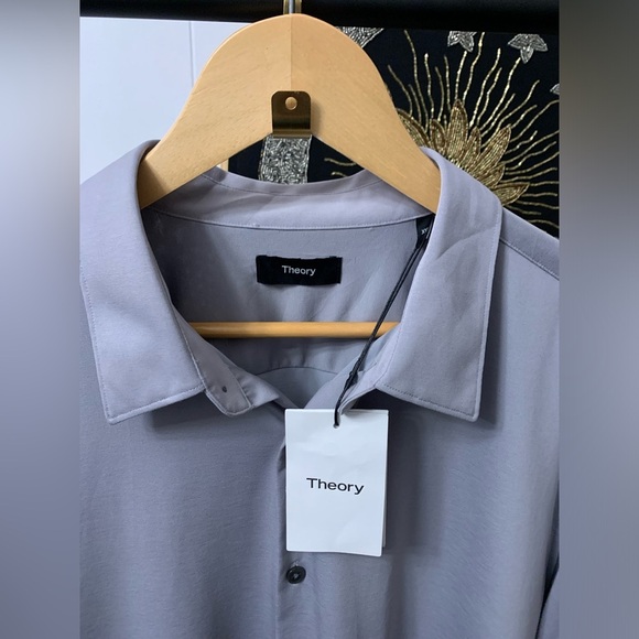 NWT Theory Sylvain ND Shirt Sleet Blue Button Collar Structure Knit J0794505 New - Picture 4 of 11